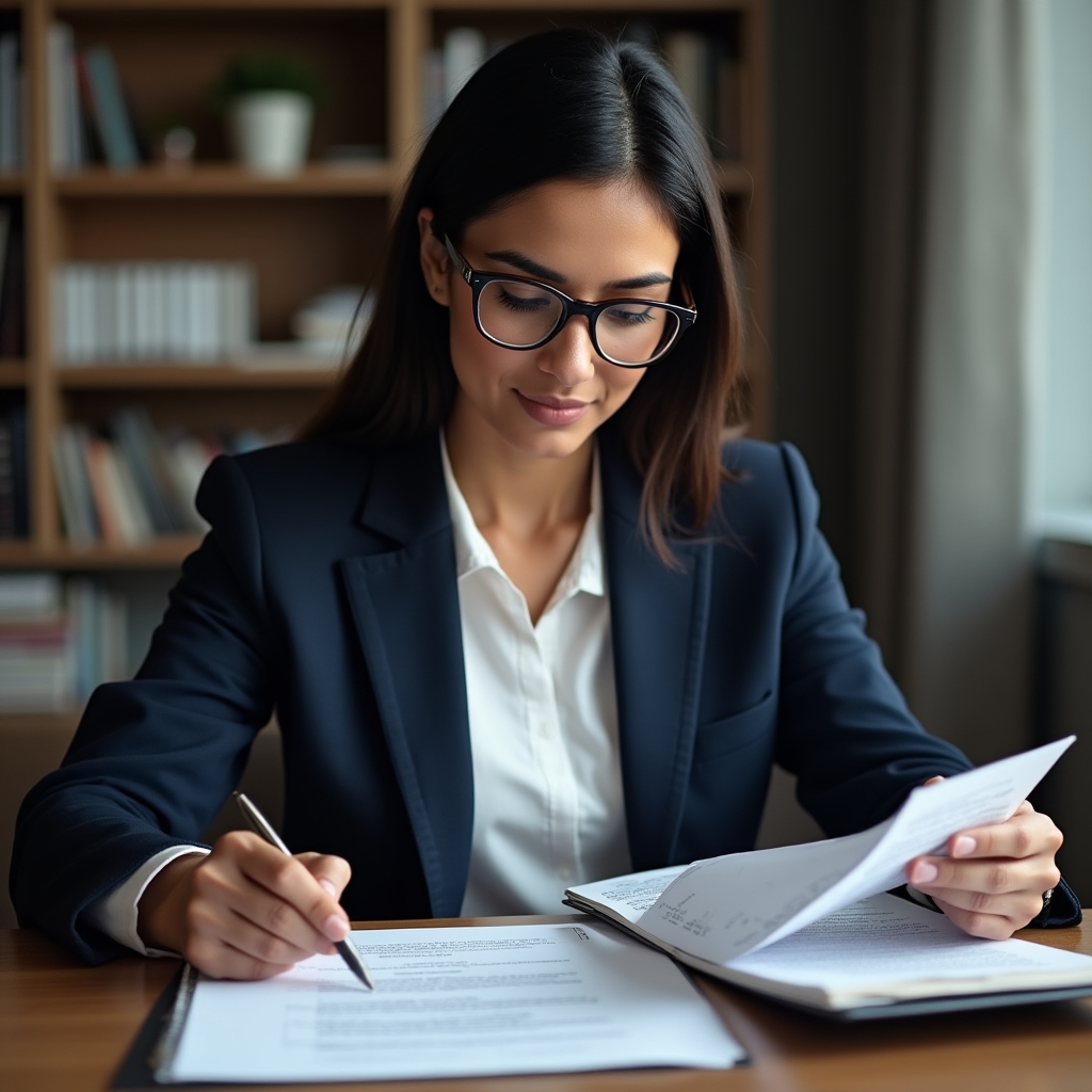 Compliance officer reviewing digital documentation and regulatory frameworks